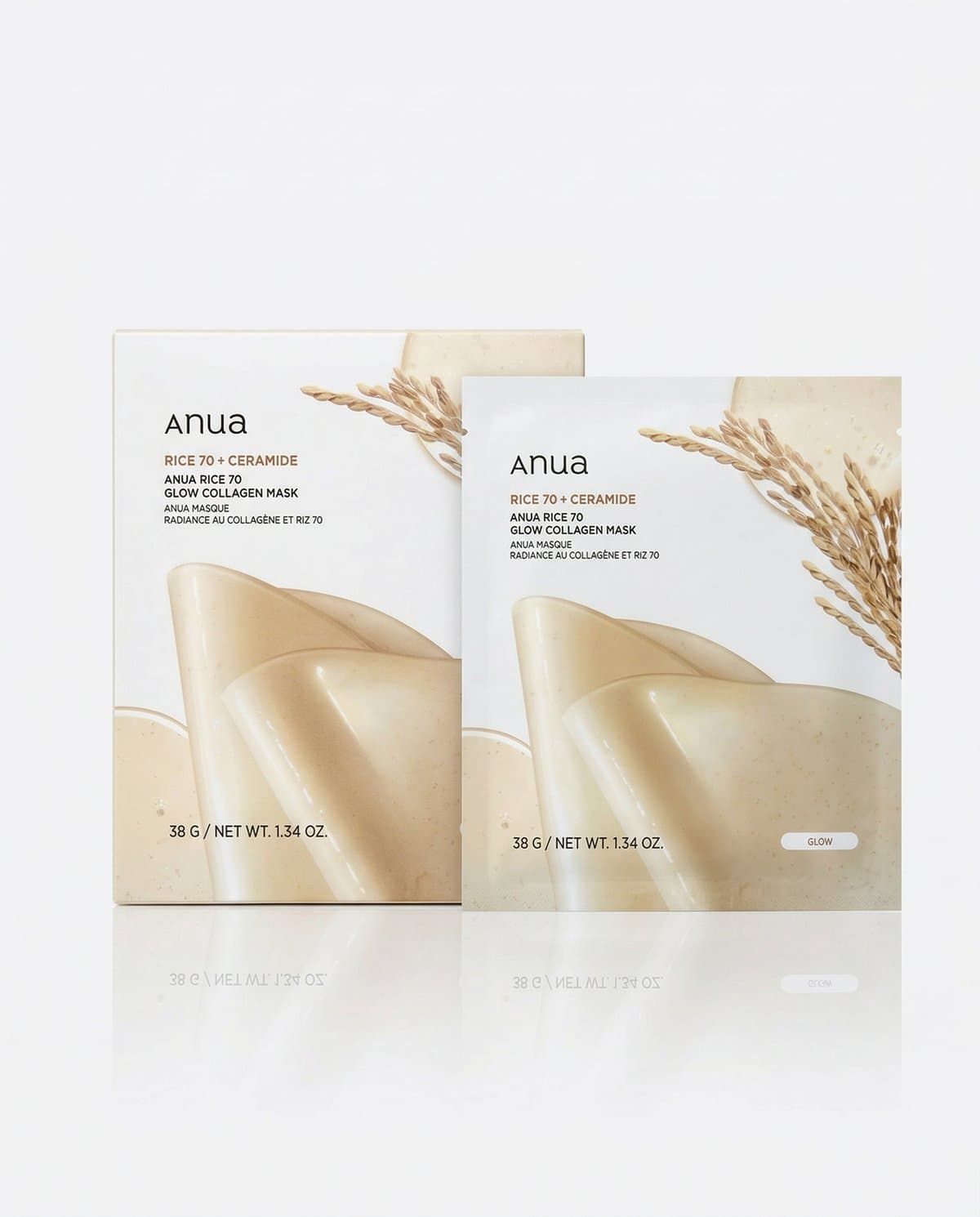Anua Rice 70 Glow Collagen Mask, гидрогелевая маска для сияния с рисом