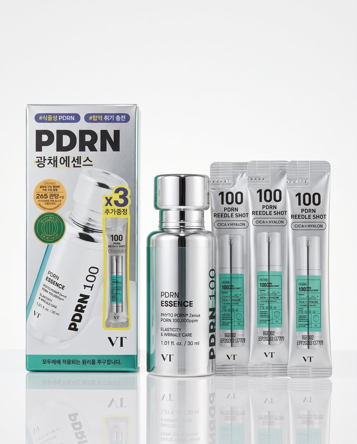 VT Cosmetics PDRN Reedle Shot + Essence 100, набор саше бустер-сыворотки и эссенции