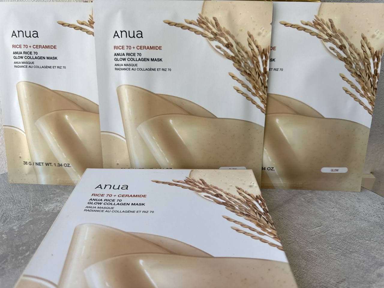 Anua Rice 70 Glow Collagen Mask, гидрогелевая маска для сияния с рисом