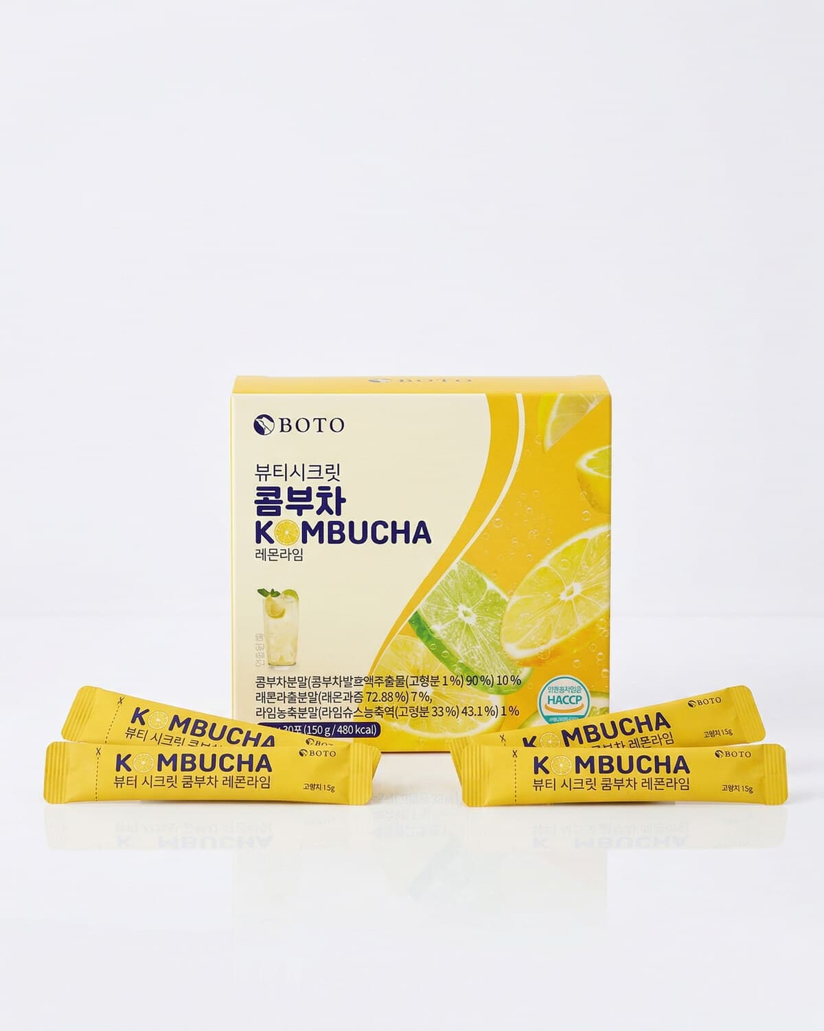 BOTO Beauty Secret Kombucha Lemon Lime, комбуча с лактобактериями и витамином С, 30 стиков по 5г